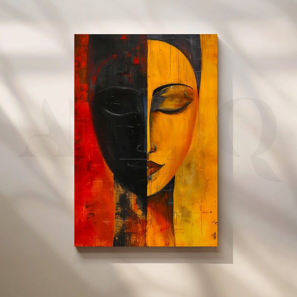 Duality in Gold & Ember Canvas Painting for Entryway
