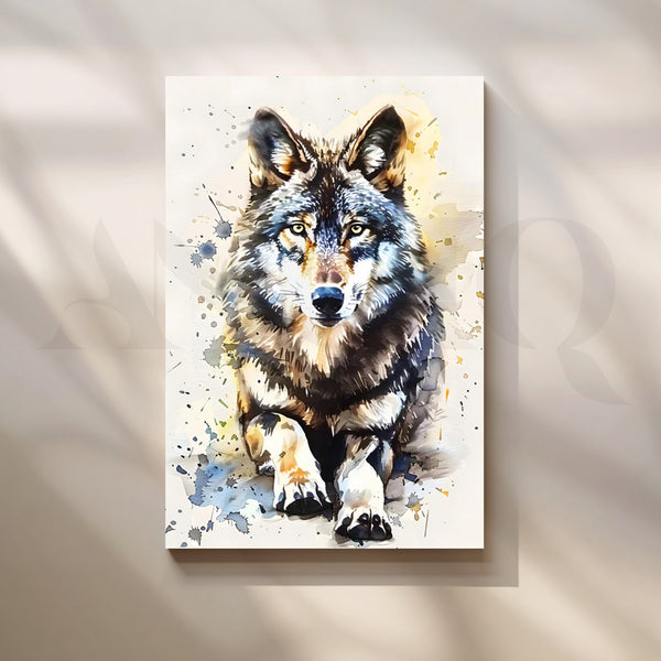 Lone Wolf Watercolor Canvas Painting for Office