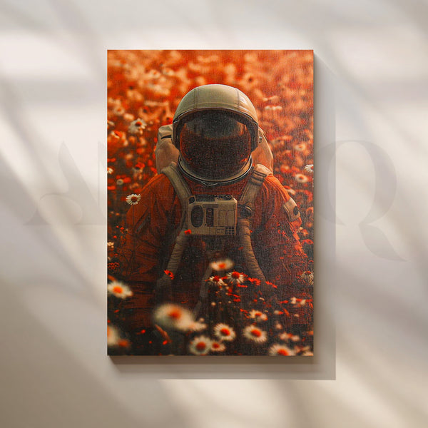 Astronaut in Wildflowers Canvas Painting for Gaming Room