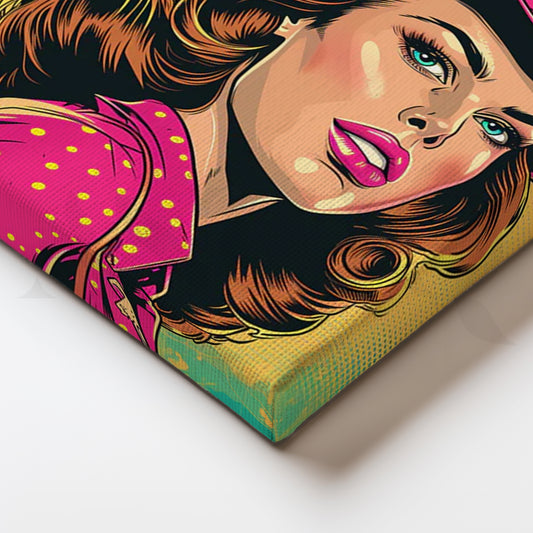 Hot Pink Cowgirl Pop Canvas Painting for Living Room