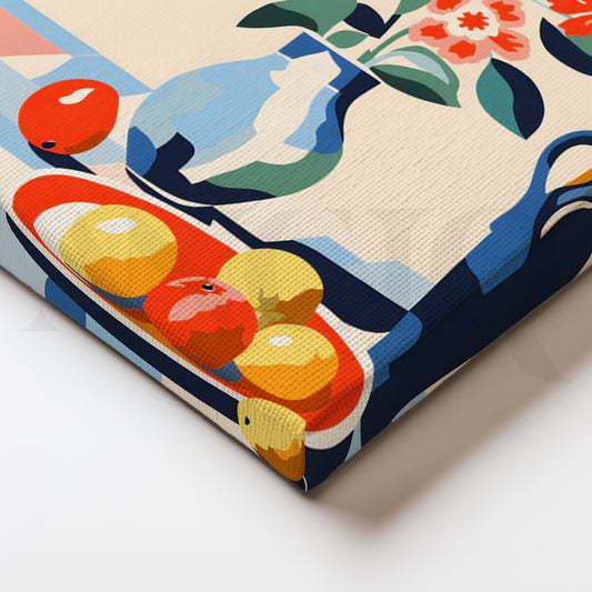 Modern Still Life with Flowers & Citrus Canvas Painting for Dining Room/Kitchen