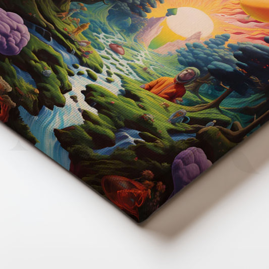 Cosmic Sunrise Cascade Canvas Painting for Gaming Room/Creative Studio