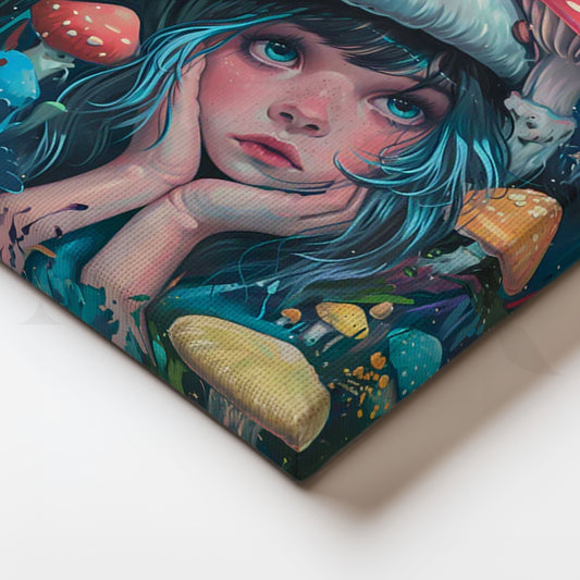 Moonlit Mushroom Muse Canvas Painting for Bedroom/Creative Studio