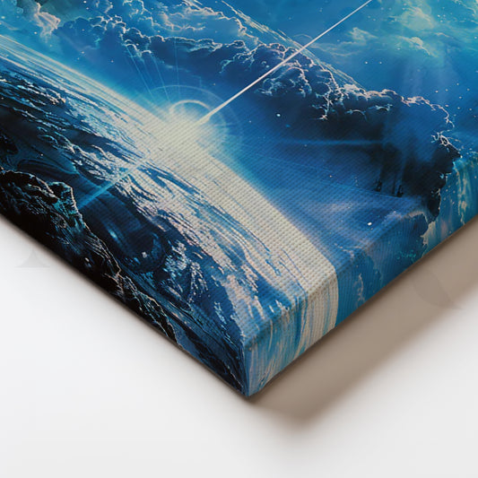 Celestial Convergence — Cosmic Lightbeam Over Earth Wall Art