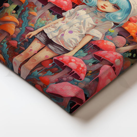 Mushroom Wonderland Girl Canvas Painting for Bedroom/Creative Studio