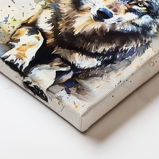 Lone Wolf Watercolor Canvas Painting for Office