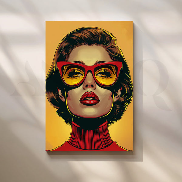 Retro Glasses Pop Portrait Canvas Painting for Living Room