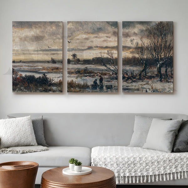Moody Winter Countryside Gallery Wall – Set of 3 Atmospheric Landscape Artworks - 18 x 24 Inches