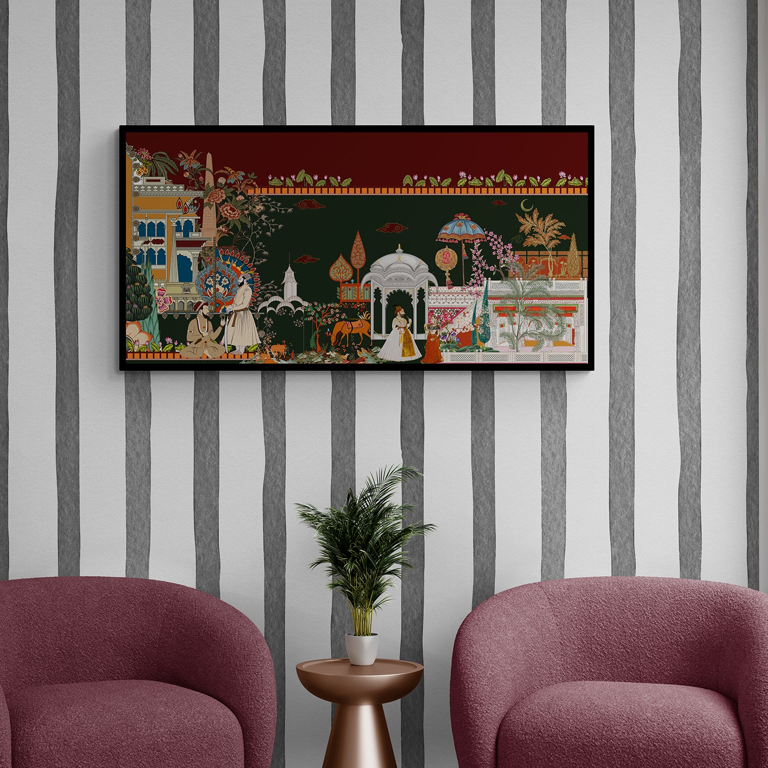 illustration of mughal era canvas painting 