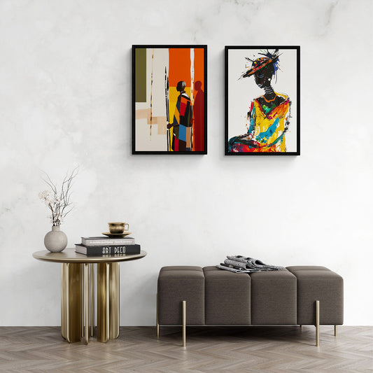 Modern Art Display: Vibrant Abstract Paintings in a Chic Setting