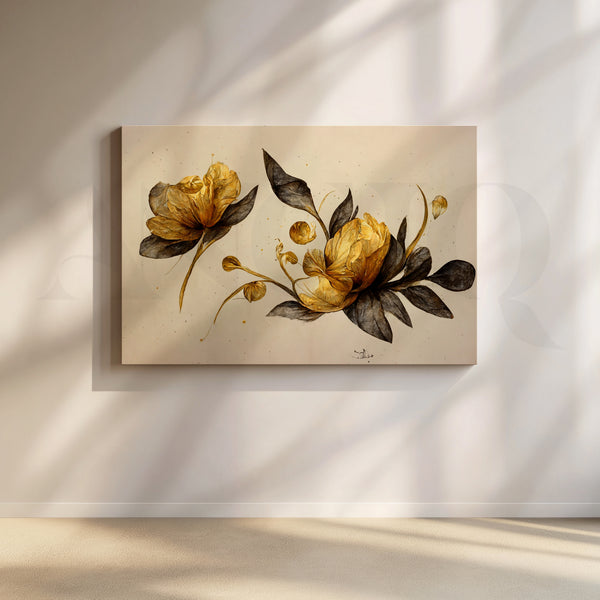 Elegant Golden Floral Canvas Artwork