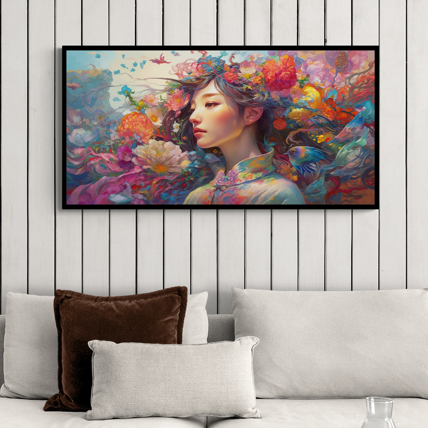 a girl surrounded with flowers imagine artwork canvas print-Anciq