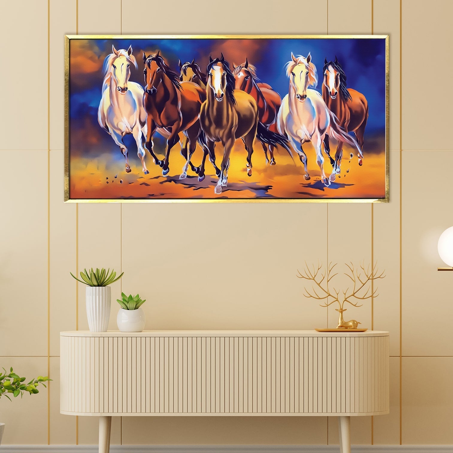 Seven Horses Vastu Canvas painting Framed For Home and Office
