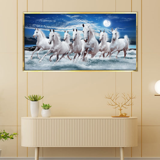 7 Horses Vastu Canvas Paintings Framed For Living Room