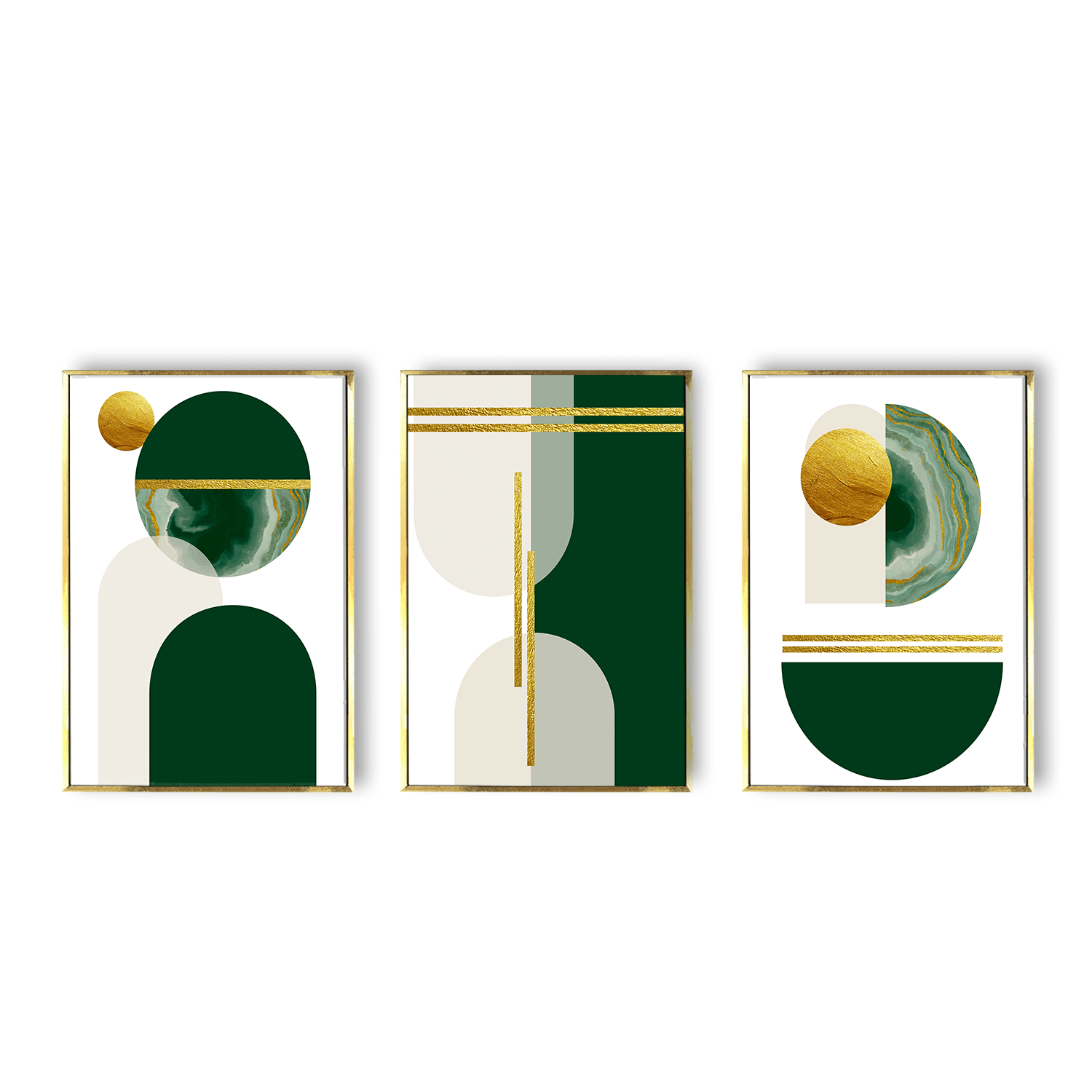 Abstract geometric Shape Dark Emerald Green and Gold Canvas Painting