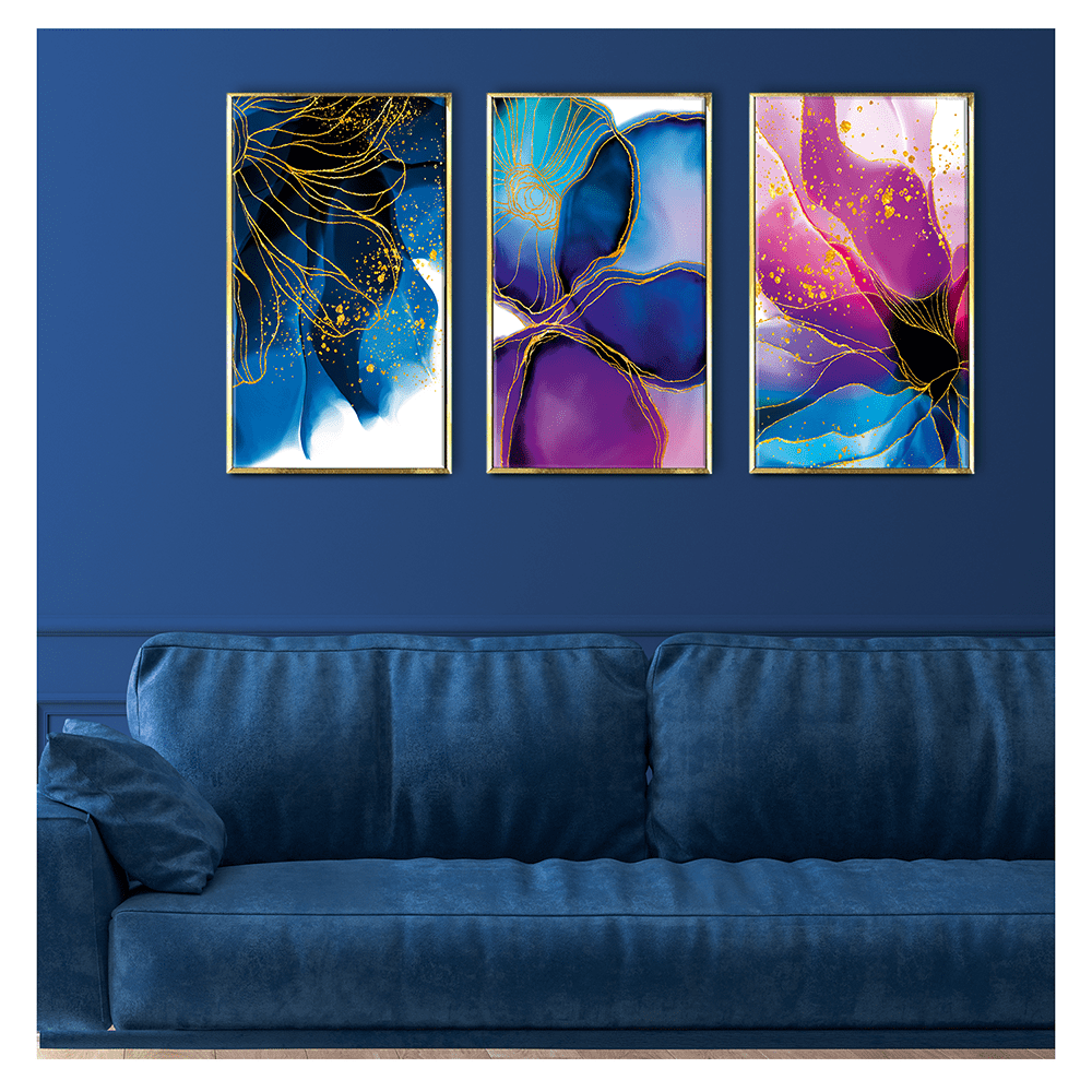 Purple and blue abstract floral Wall Art Canvas Painting Framed For Living Room
