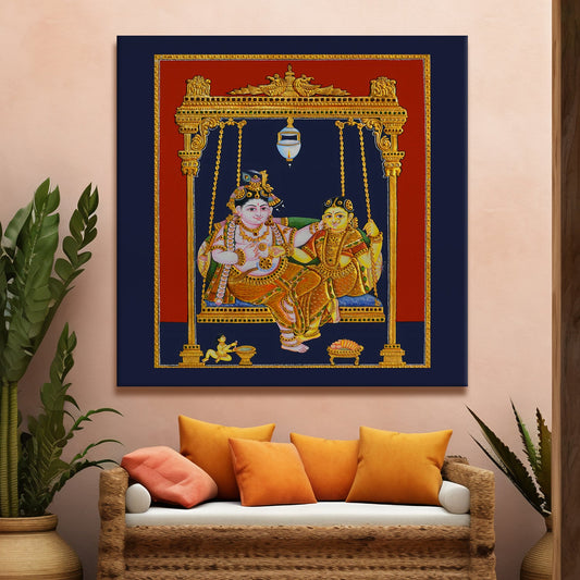 Ethnic Tanjore Wall Art Large Size Canvas Painting For Bedroom and Hotels Wall Decoration